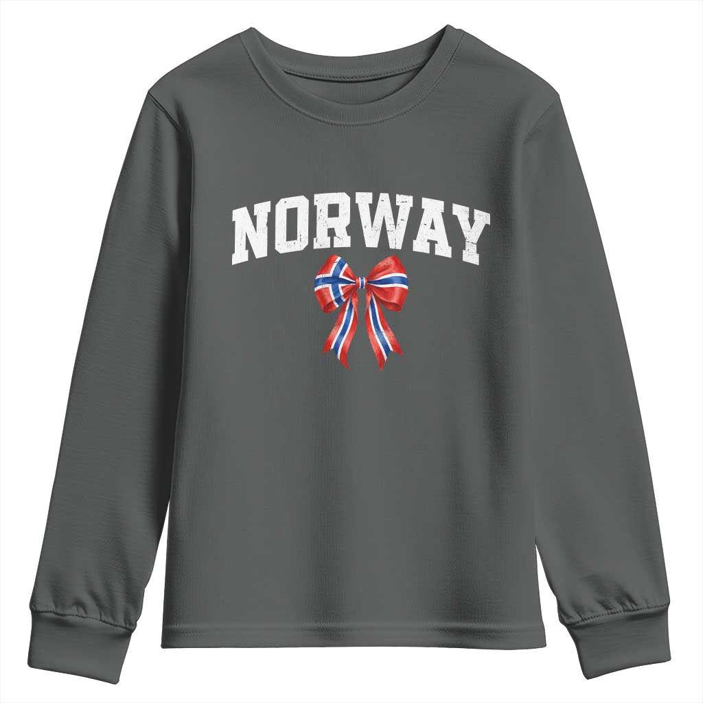 Norwegian Girl Coquette Bow Youth Sweatshirt Norway Flag Pride Gift