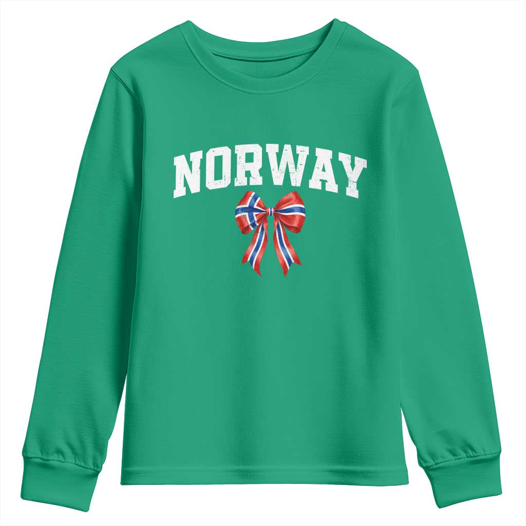 Norwegian Girl Coquette Bow Youth Sweatshirt Norway Flag Pride Gift