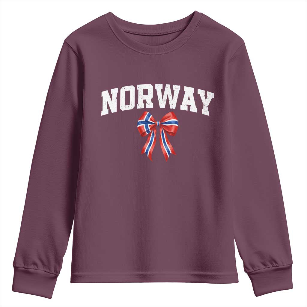 Norwegian Girl Coquette Bow Youth Sweatshirt Norway Flag Pride Gift