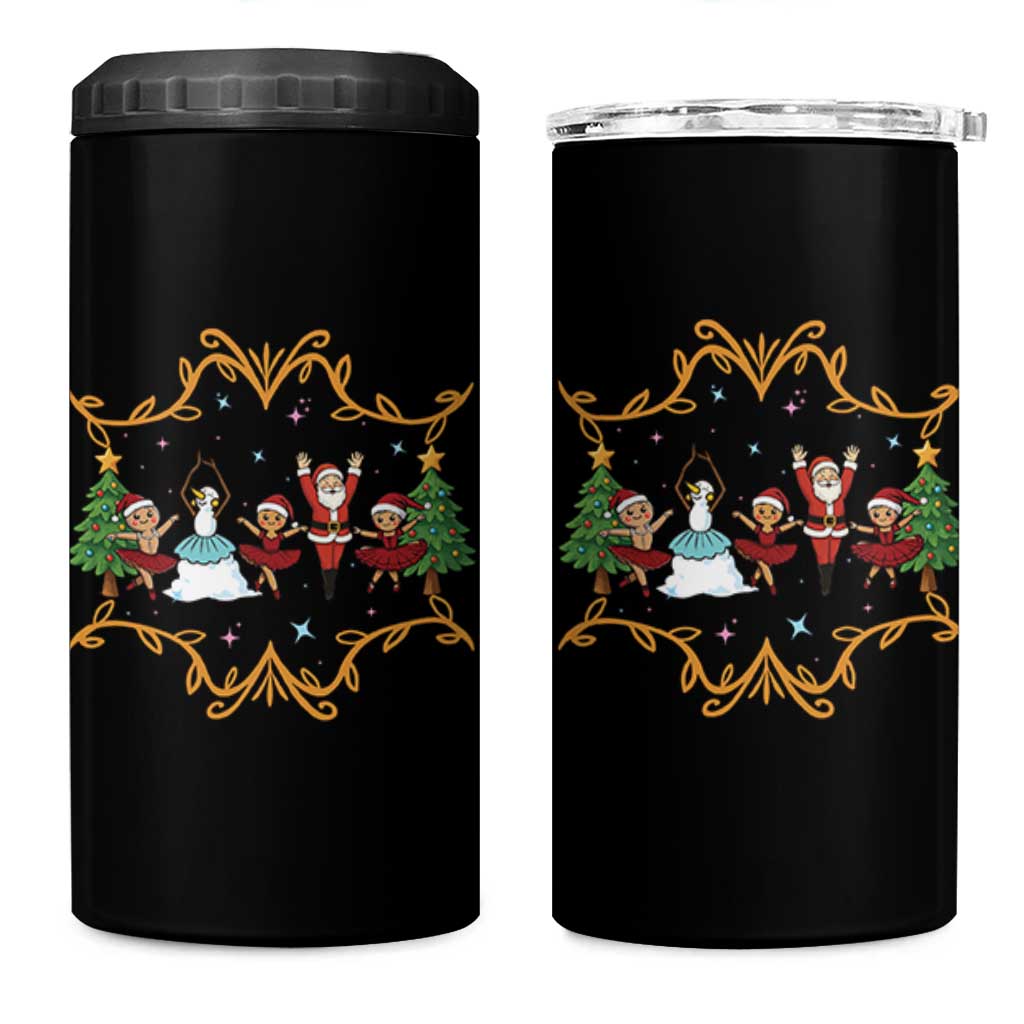 Ballet Lover Christmas 4 in 1 Can Cooler Tumbler Funny Gingerbread Santa Snowman Dance