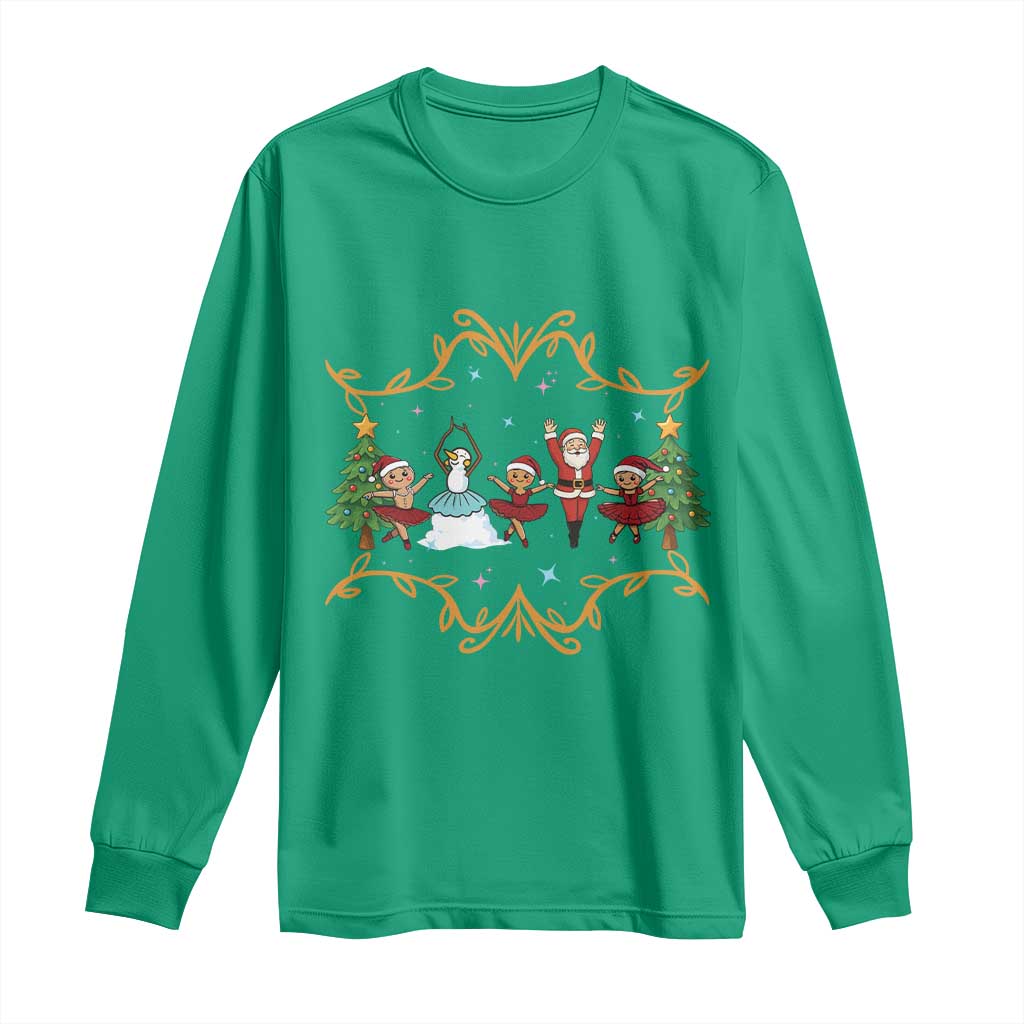 Ballet Lover Christmas Long Sleeve Shirt Funny Gingerbread Santa Snowman Dance - Wonder Print Shop