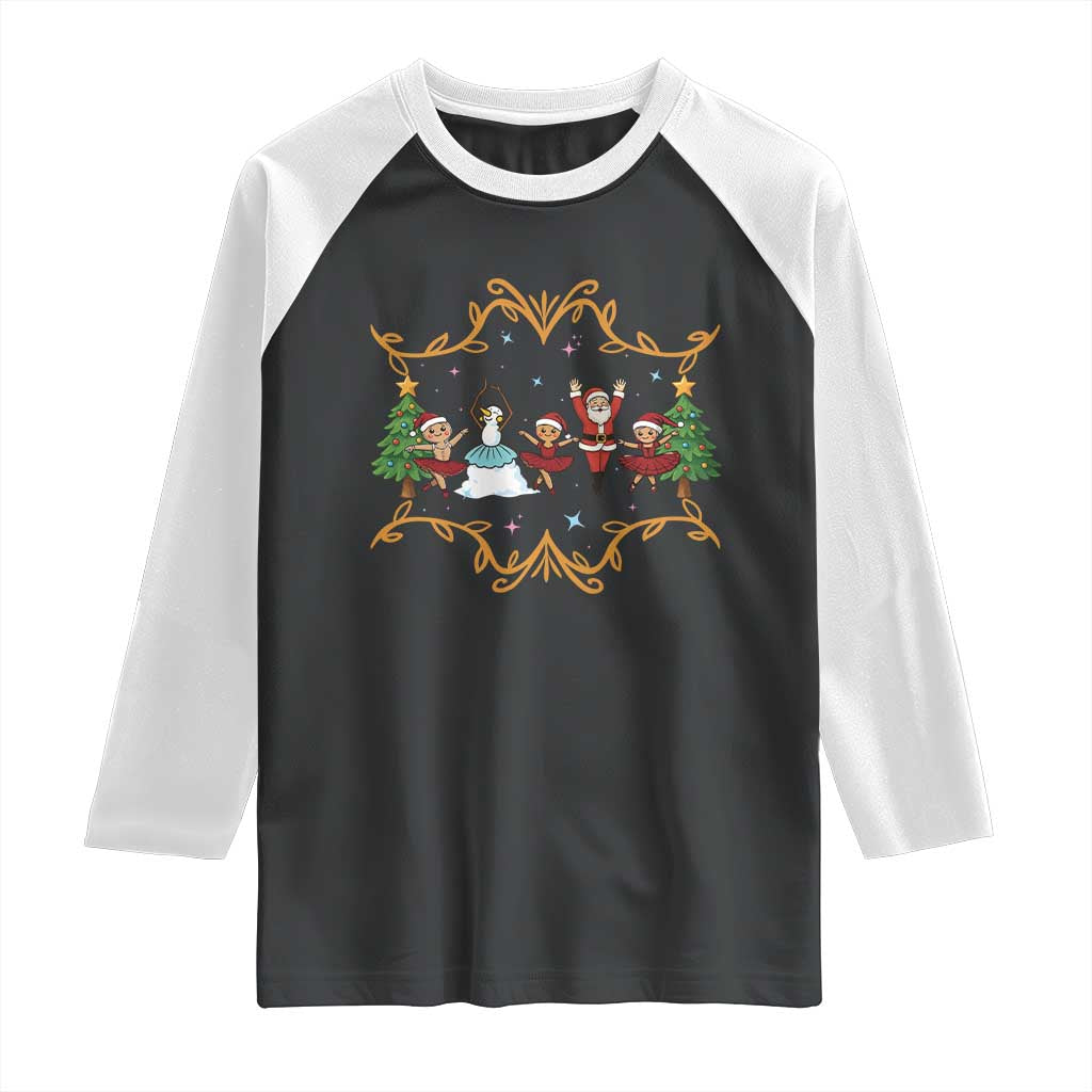 Ballet Lover Christmas Raglan Shirt Funny Gingerbread Santa Snowman Dance - Wonder Print Shop