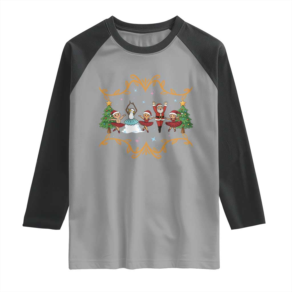 Ballet Lover Christmas Raglan Shirt Funny Gingerbread Santa Snowman Dance - Wonder Print Shop