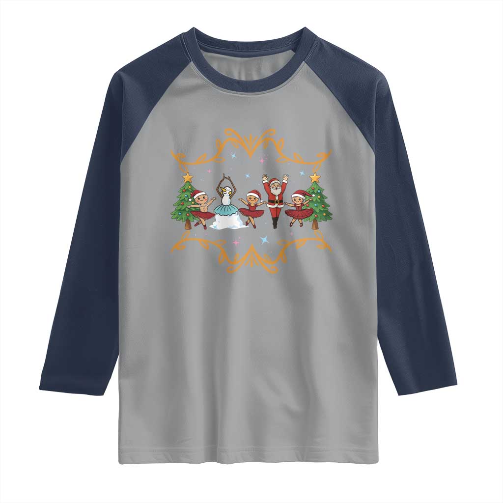Ballet Lover Christmas Raglan Shirt Funny Gingerbread Santa Snowman Dance - Wonder Print Shop