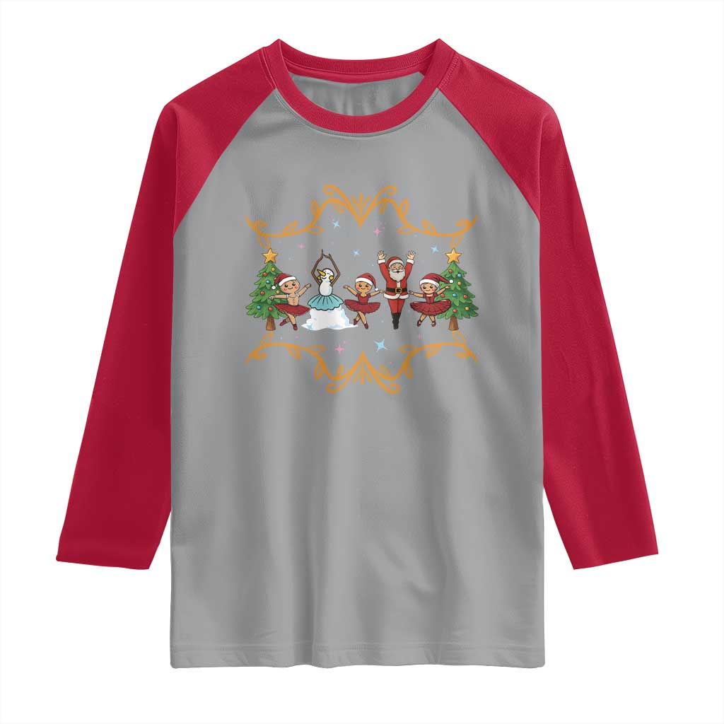 Ballet Lover Christmas Raglan Shirt Funny Gingerbread Santa Snowman Dance - Wonder Print Shop
