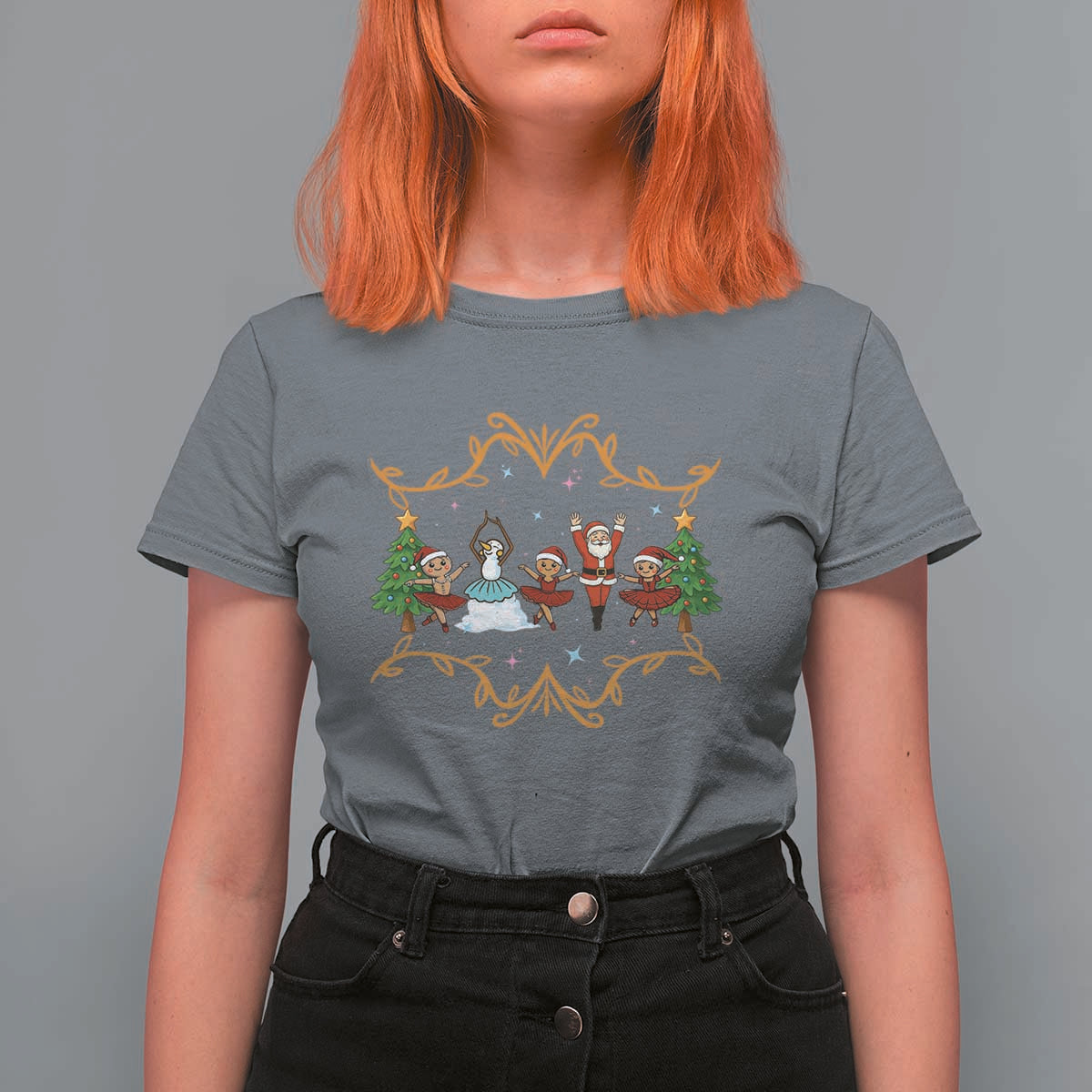 Ballet Lover Christmas T Shirt For Women Funny Gingerbread Santa Snowman Dance - Wonder Print Shop