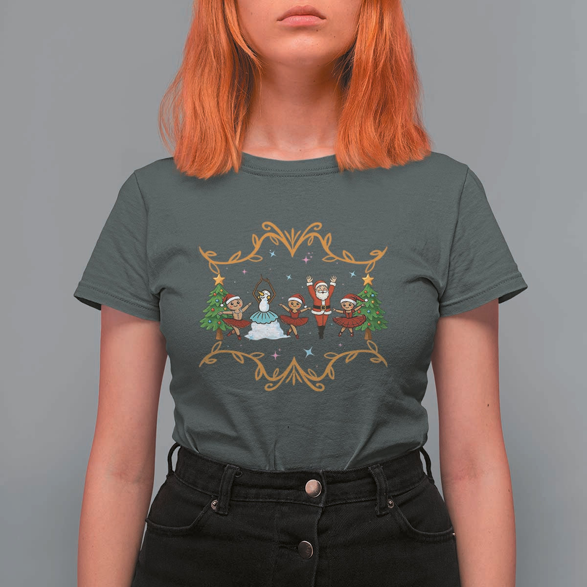 Ballet Lover Christmas T Shirt For Women Funny Gingerbread Santa Snowman Dance - Wonder Print Shop