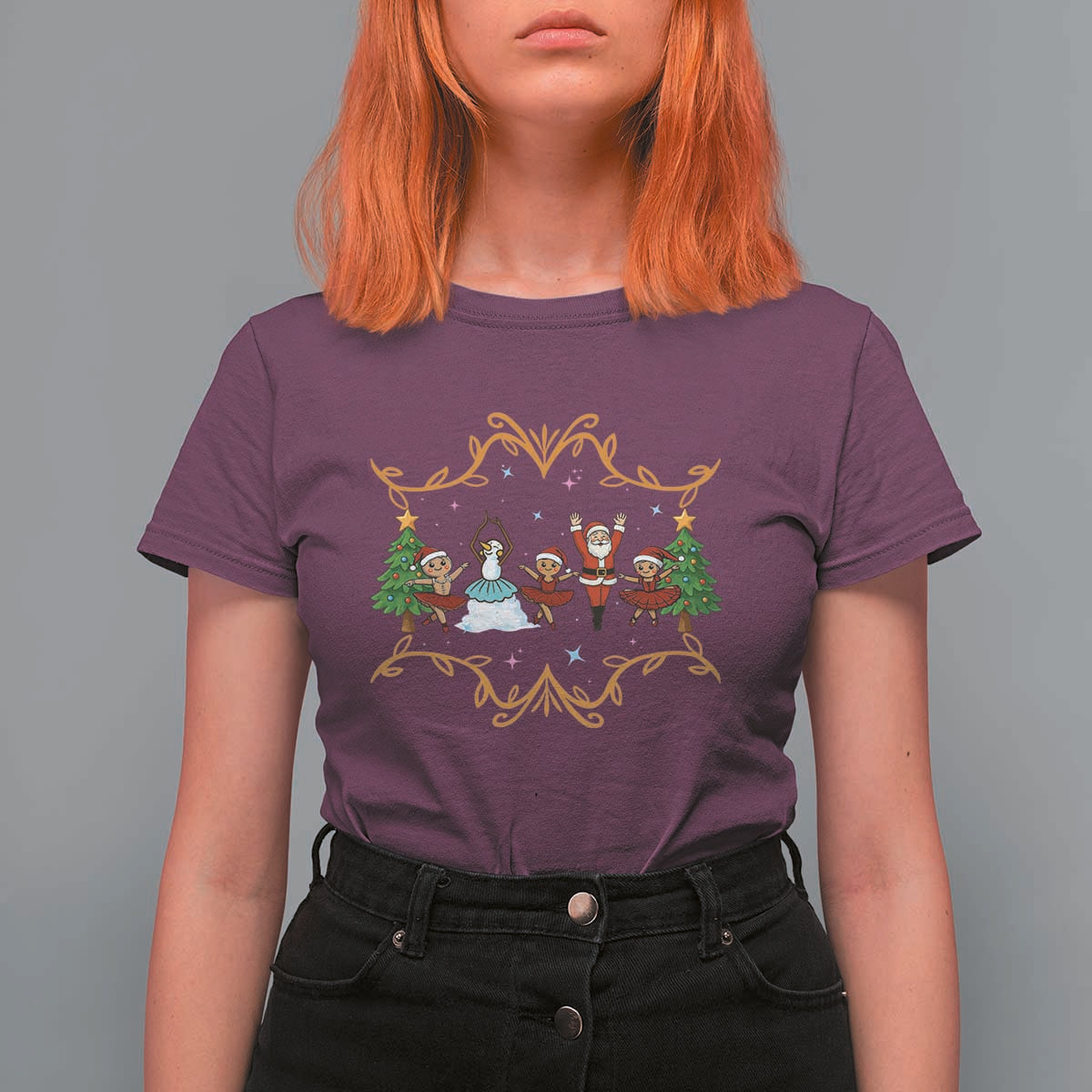 Ballet Lover Christmas T Shirt For Women Funny Gingerbread Santa Snowman Dance - Wonder Print Shop