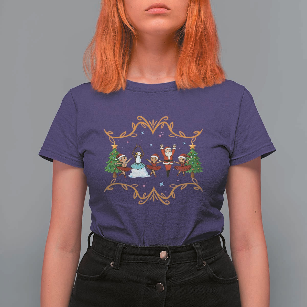 Ballet Lover Christmas T Shirt For Women Funny Gingerbread Santa Snowman Dance - Wonder Print Shop