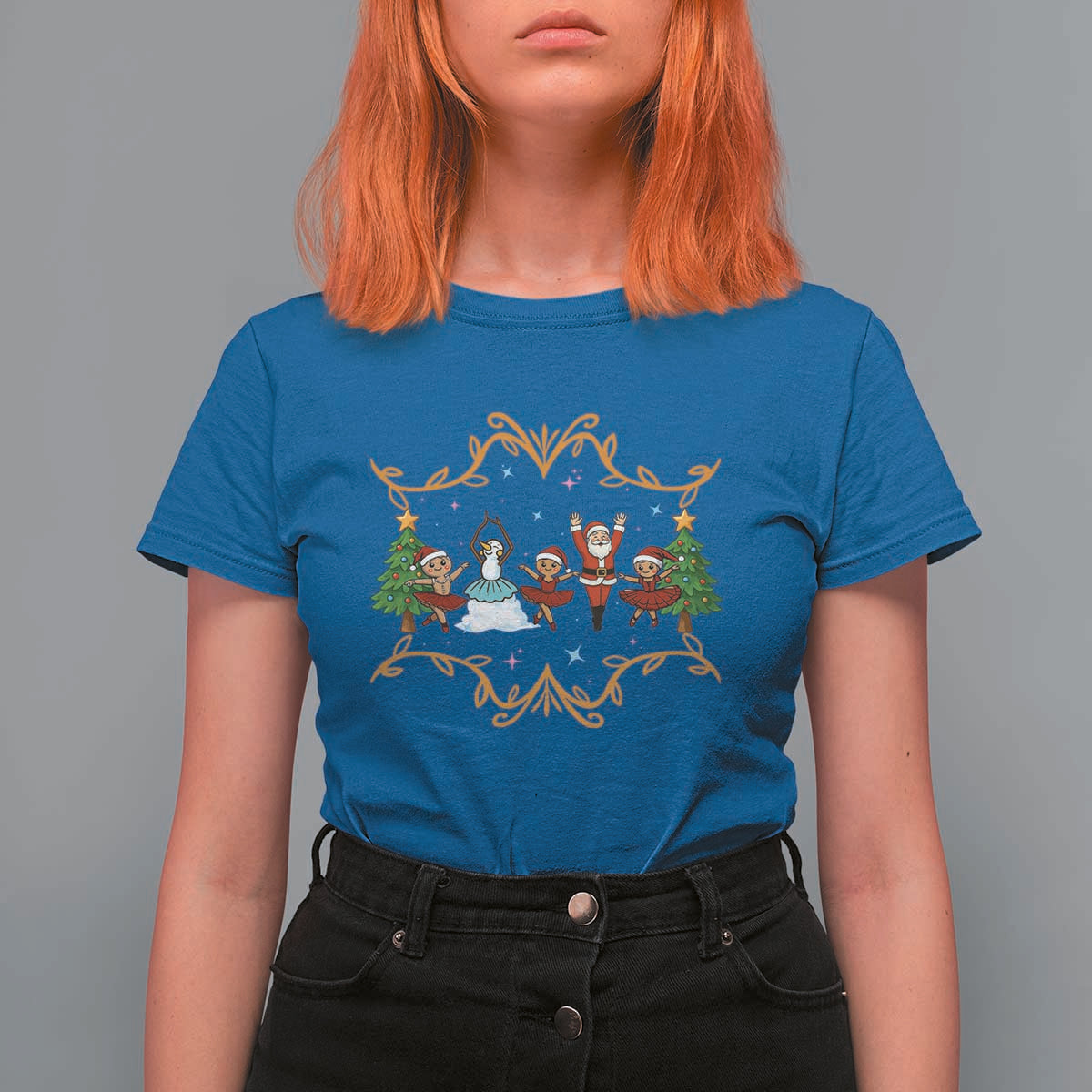 Ballet Lover Christmas T Shirt For Women Funny Gingerbread Santa Snowman Dance - Wonder Print Shop