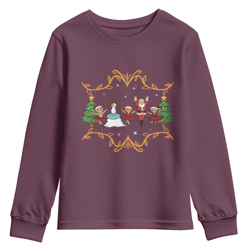 Ballet Lover Christmas Youth Sweatshirt Funny Gingerbread Santa Snowman Dance - Wonder Print Shop