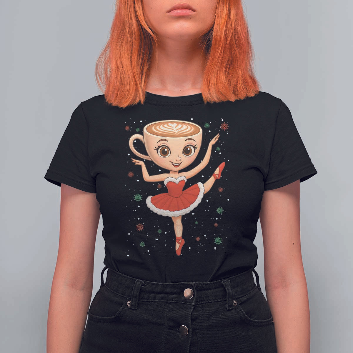 Funny Christmas T Shirt For Women Ballerina Cappuccino Brainrot Meme Gift - Wonder Print Shop