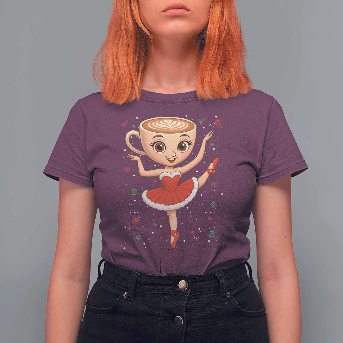 Funny Christmas T Shirt For Women Ballerina Cappuccino Brainrot Meme Gift - Wonder Print Shop