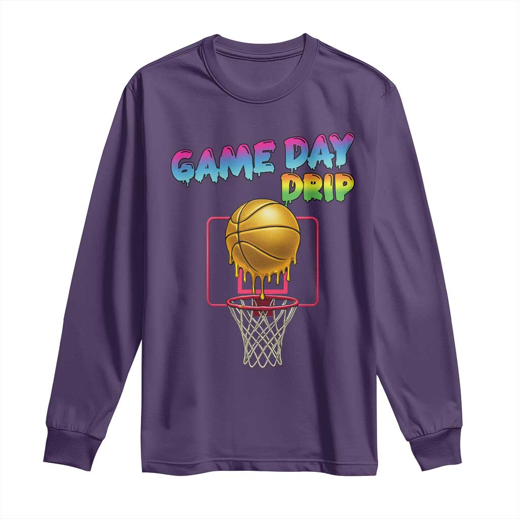 Game Day Drip Long Sleeve Shirt Funny Basketball Lover Street Style Design - Wonder Print Shop