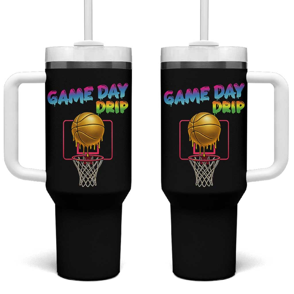 Game Day Drip Tumbler With Handle Funny Basketball Lover Street Style Design