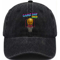 Game Day Drip Washed Cotton Baseball Cap Funny Basketball Lover Street Style Design