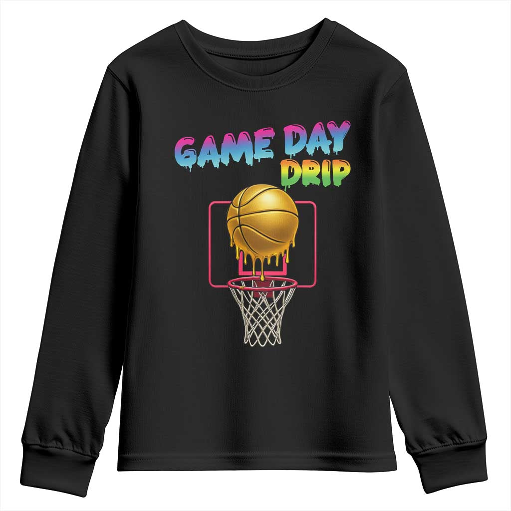 Game Day Drip Youth Sweatshirt Funny Basketball Lover Street Style Design - Wonder Print Shop