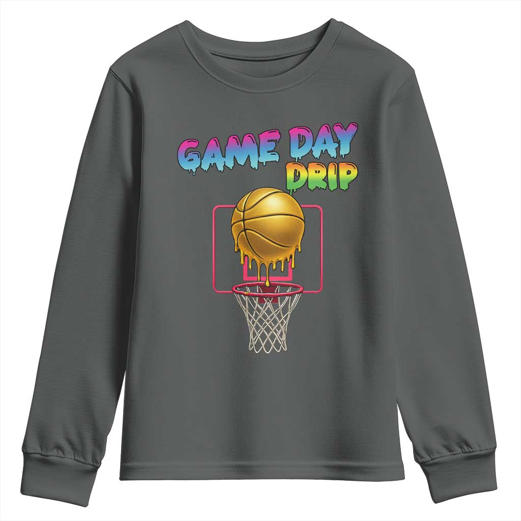 Game Day Drip Youth Sweatshirt Funny Basketball Lover Street Style Design - Wonder Print Shop