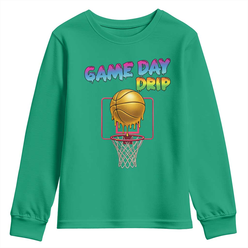 Game Day Drip Youth Sweatshirt Funny Basketball Lover Street Style Design - Wonder Print Shop