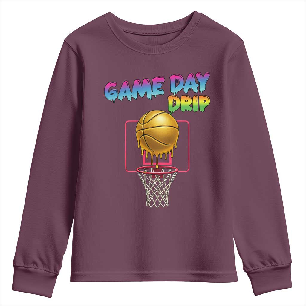Game Day Drip Youth Sweatshirt Funny Basketball Lover Street Style Design - Wonder Print Shop