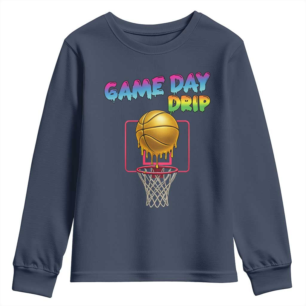 Game Day Drip Youth Sweatshirt Funny Basketball Lover Street Style Design - Wonder Print Shop