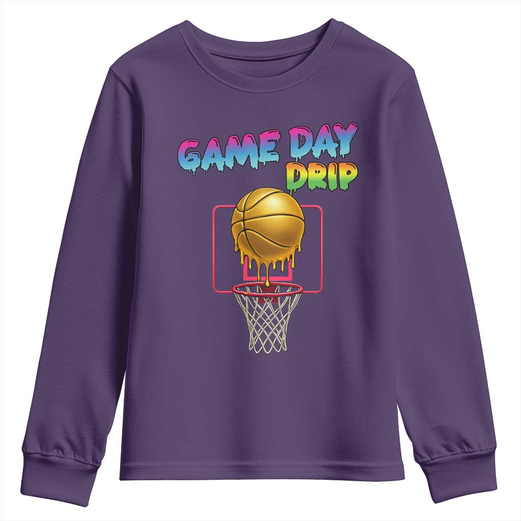 Game Day Drip Youth Sweatshirt Funny Basketball Lover Street Style Design - Wonder Print Shop
