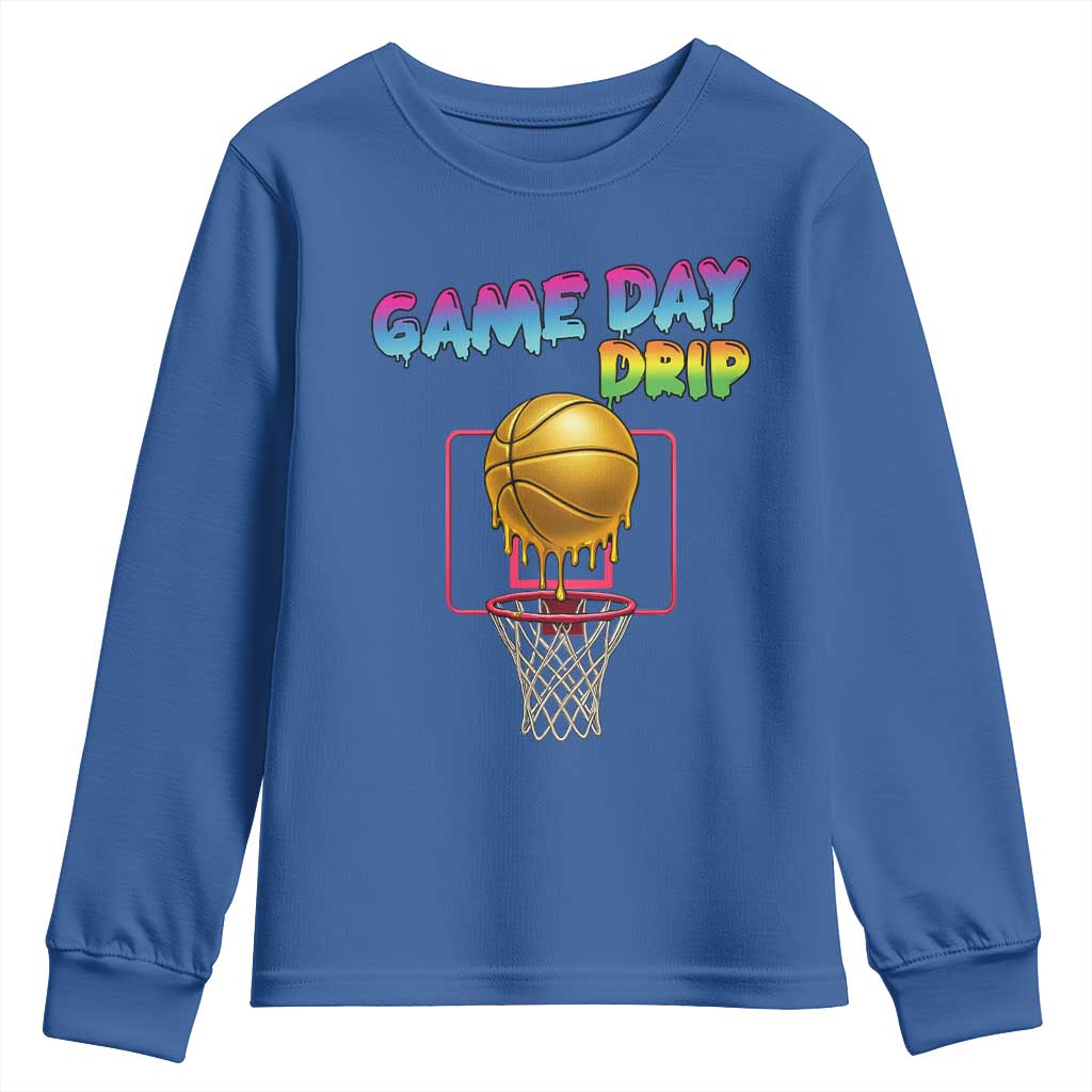 Game Day Drip Youth Sweatshirt Funny Basketball Lover Street Style Design - Wonder Print Shop