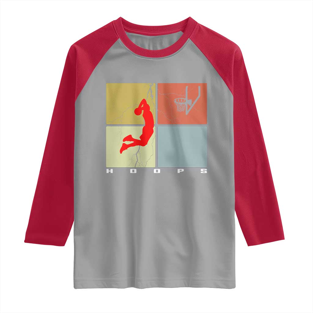 Hoops Life Raglan Shirt Retro Basketball Dunk Silhouette - Wonder Print Shop
