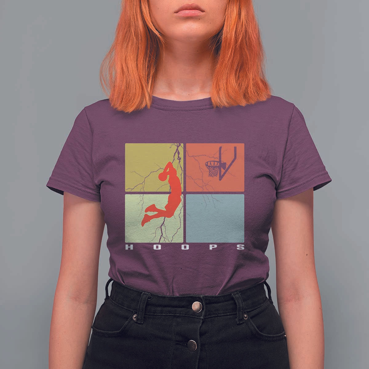 Hoops Life T Shirt For Women Retro Basketball Dunk Silhouette - Wonder Print Shop