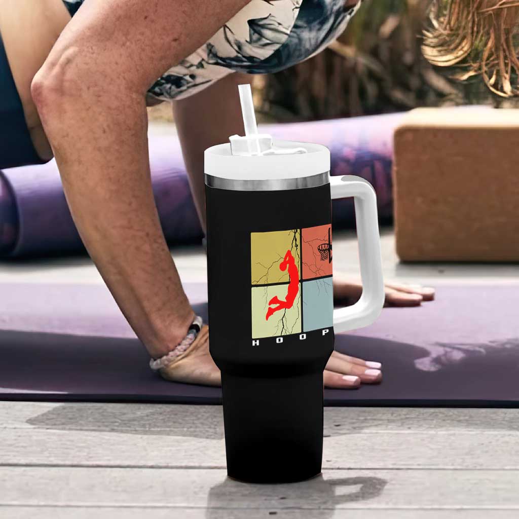 Hoops Life Tumbler With Handle Retro Basketball Dunk Silhouette