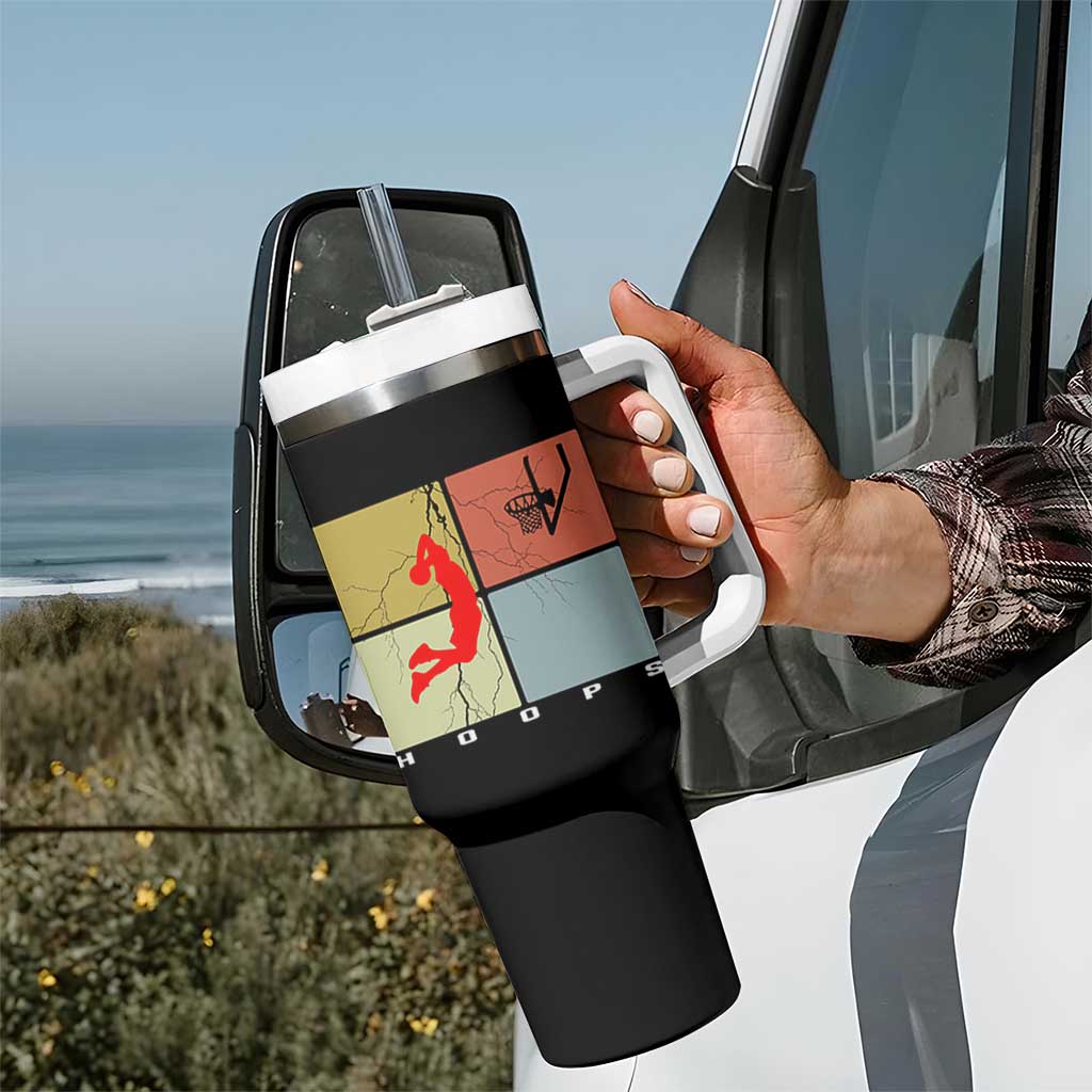 Hoops Life Tumbler With Handle Retro Basketball Dunk Silhouette