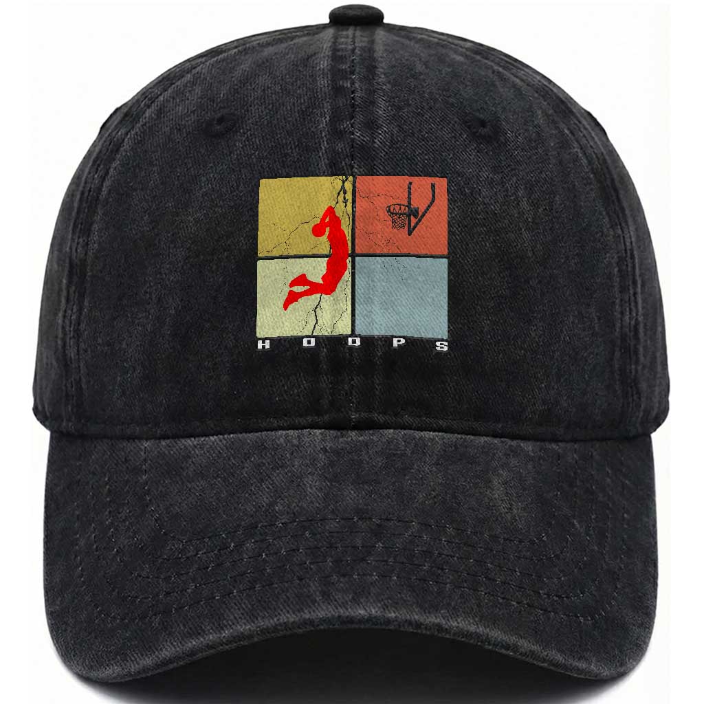 Hoops Life Washed Cotton Baseball Cap Retro Basketball Dunk Silhouette