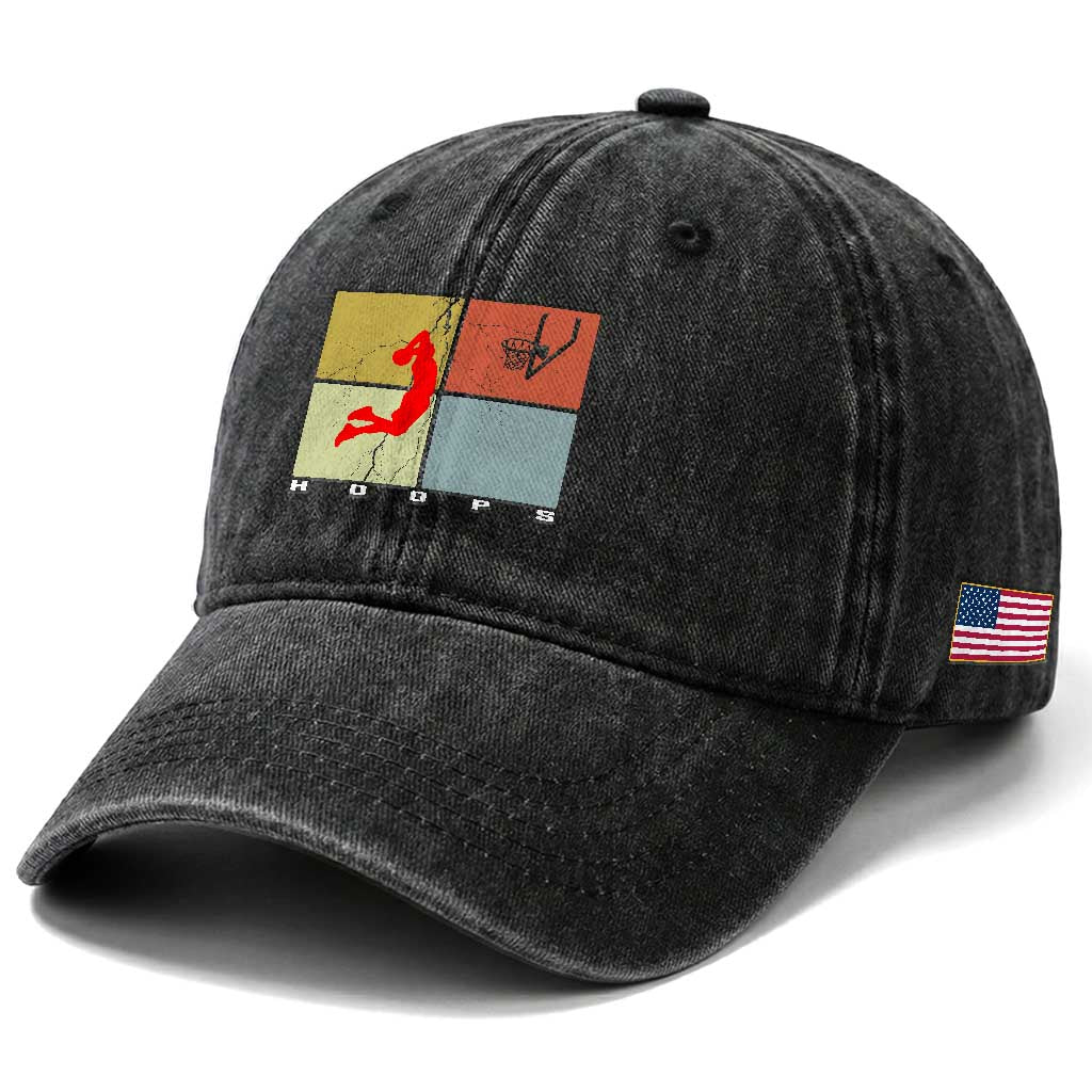 Hoops Life Washed Cotton Baseball Cap Retro Basketball Dunk Silhouette