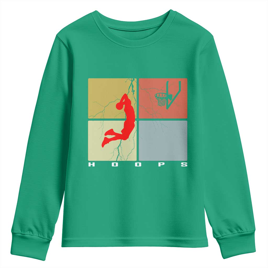 Hoops Life Youth Sweatshirt Retro Basketball Dunk Silhouette - Wonder Print Shop