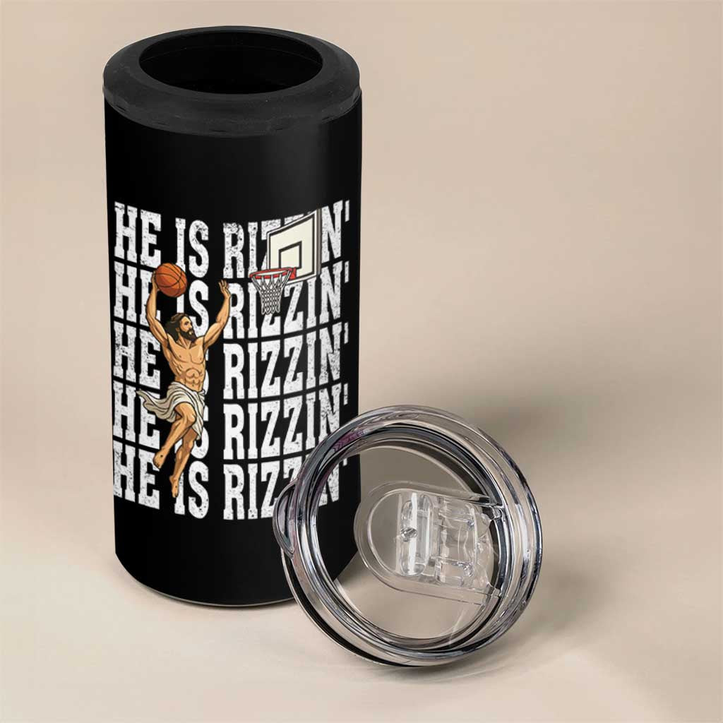 Christian Basketball Lover 4 in 1 Can Cooler Tumbler He Is Rizzin Funny Gift
