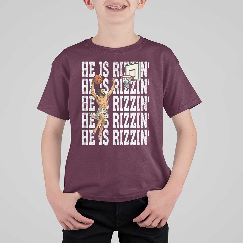 Christian Basketball Lover T Shirt For Kid He Is Rizzin Funny Gift - Wonder Print Shop