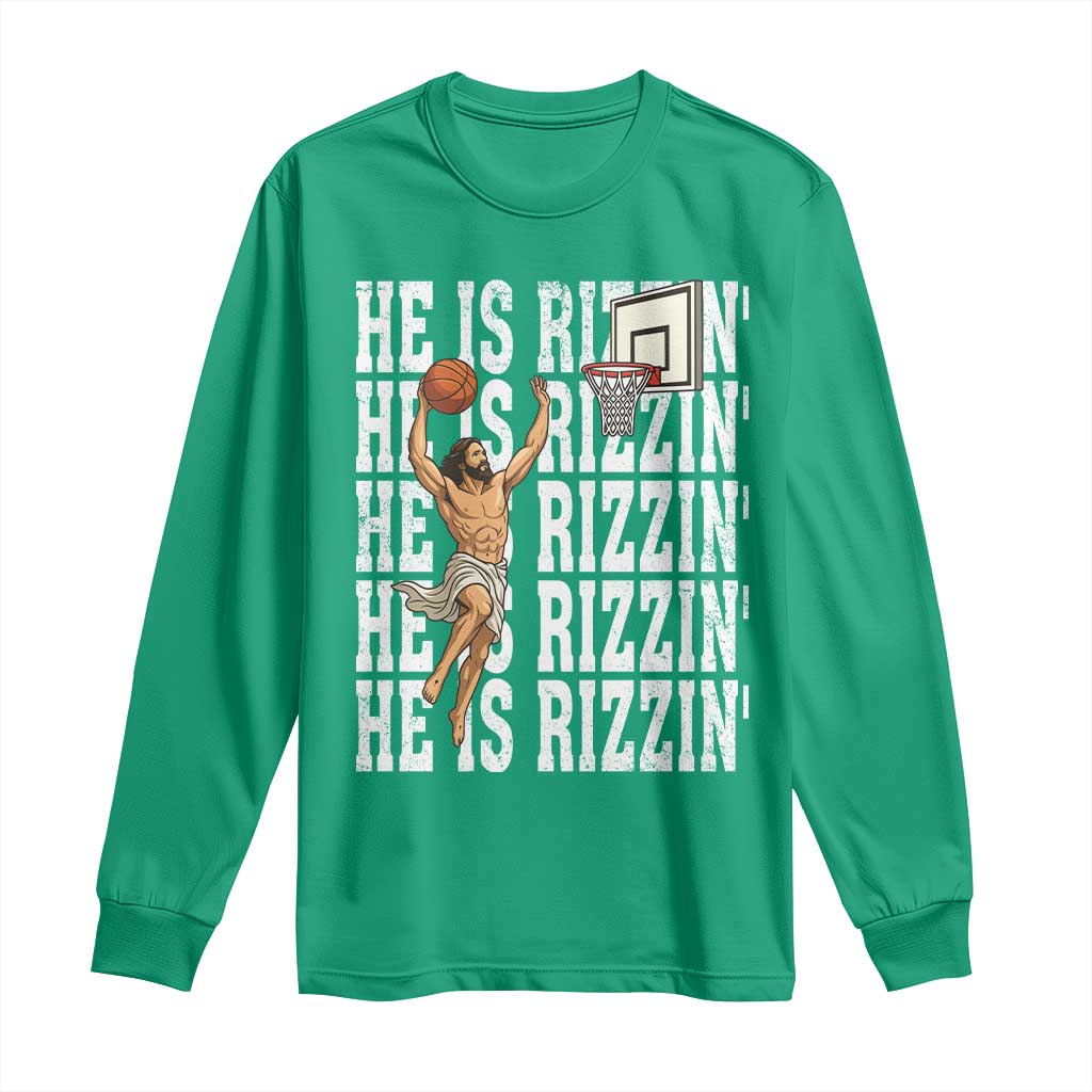 Christian Basketball Lover Long Sleeve Shirt He Is Rizzin Funny Gift - Wonder Print Shop