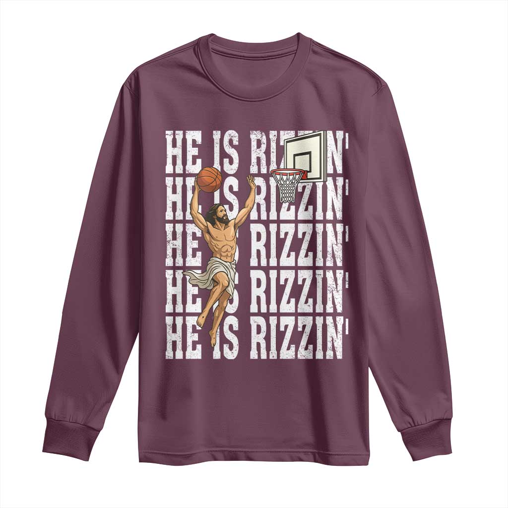 Christian Basketball Lover Long Sleeve Shirt He Is Rizzin Funny Gift - Wonder Print Shop