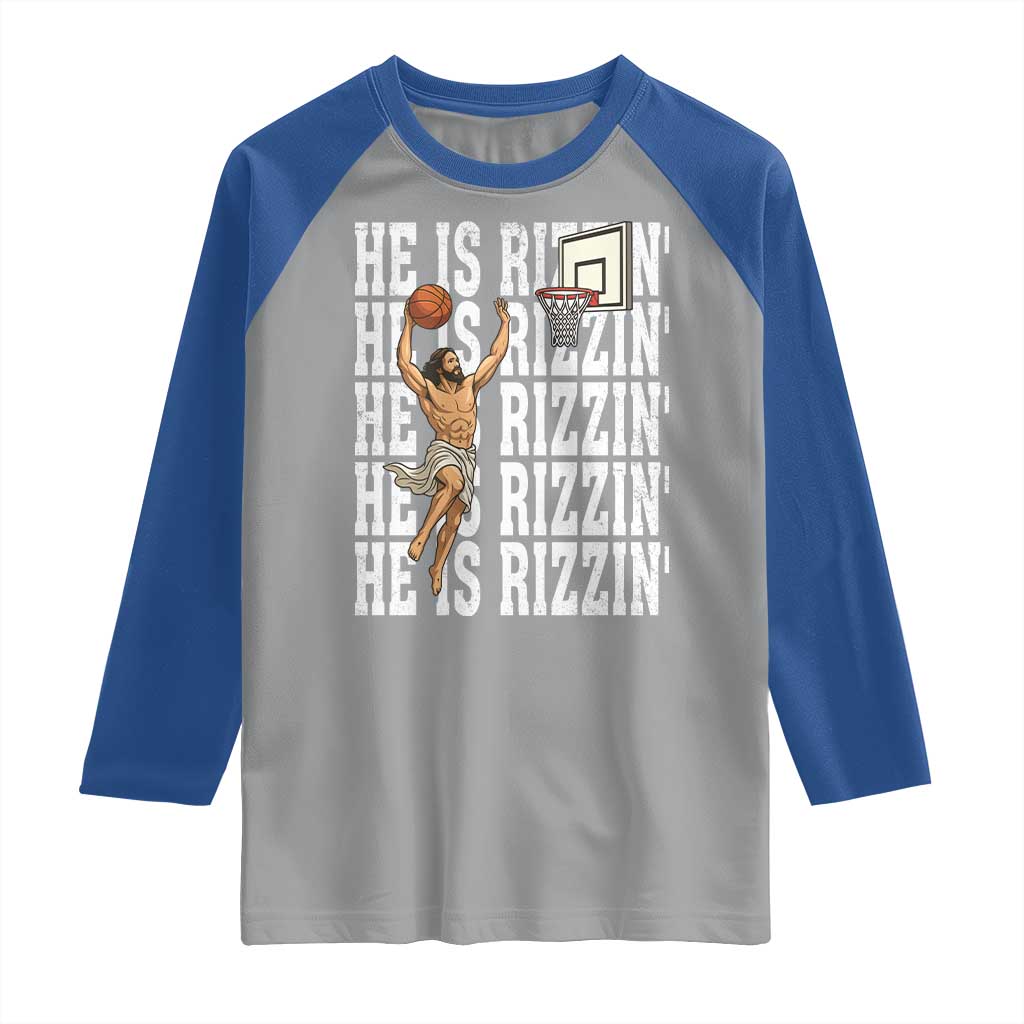 Christian Basketball Lover Raglan Shirt He Is Rizzin Funny Gift - Wonder Print Shop
