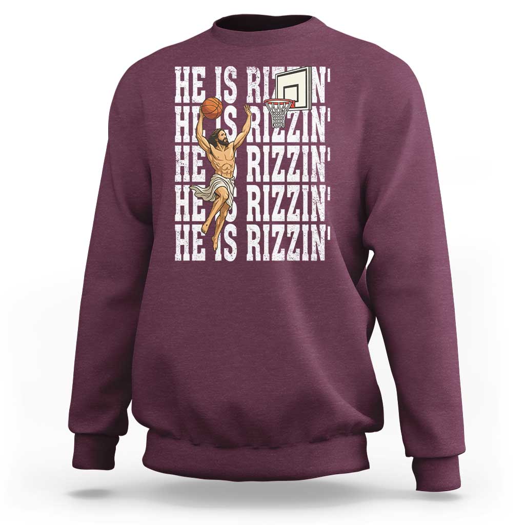 Christian Basketball Lover Sweatshirt He Is Rizzin Funny Gift - Wonder Print Shop