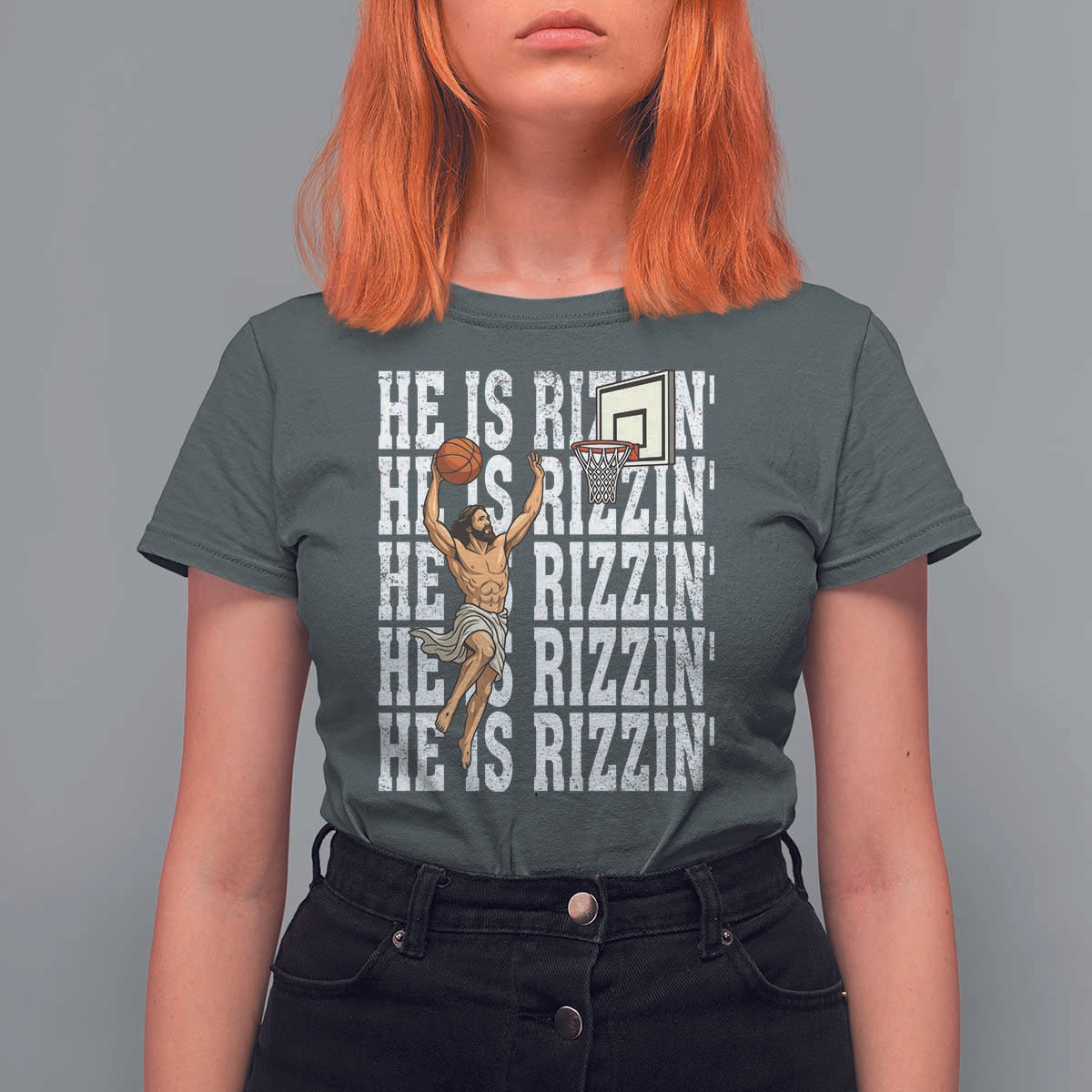 Christian Basketball Lover T Shirt For Women He Is Rizzin Funny Gift - Wonder Print Shop