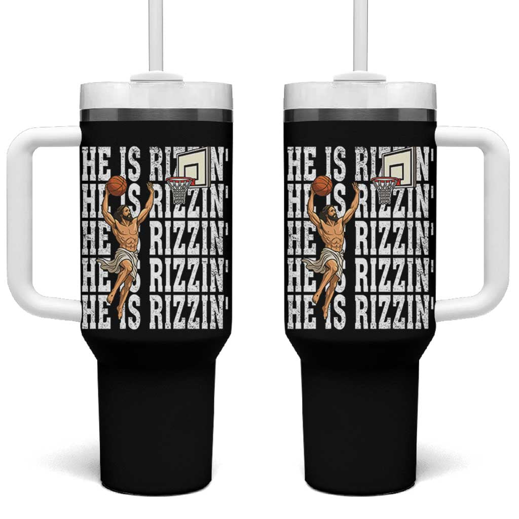 Christian Basketball Lover Tumbler With Handle He Is Rizzin Funny Gift