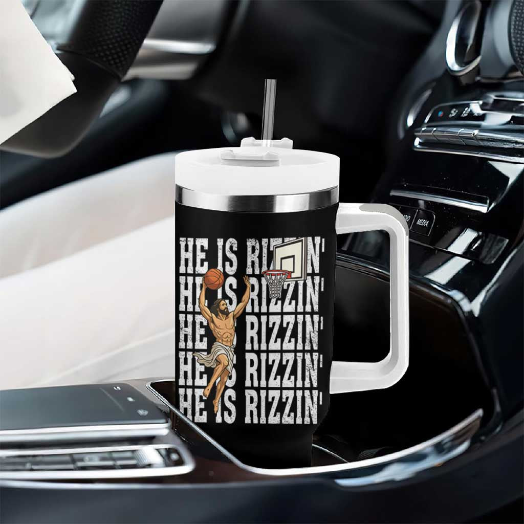 Christian Basketball Lover Tumbler With Handle He Is Rizzin Funny Gift