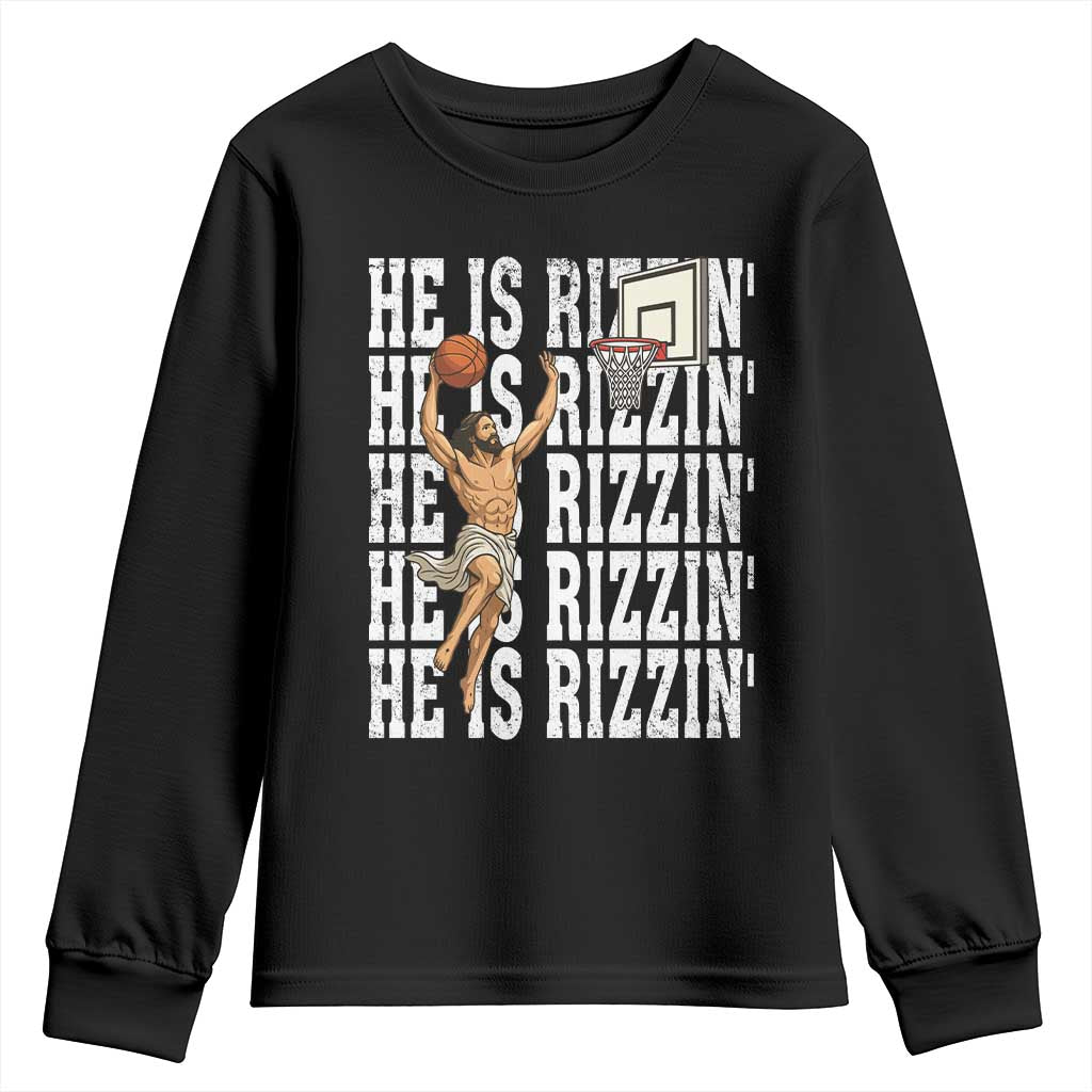 Christian Basketball Lover Youth Sweatshirt He Is Rizzin Funny Gift - Wonder Print Shop