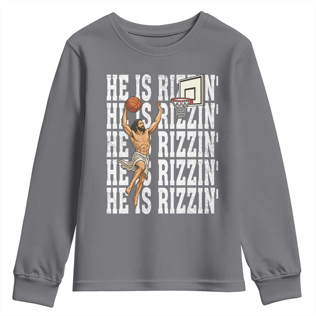 Christian Basketball Lover Youth Sweatshirt He Is Rizzin Funny Gift - Wonder Print Shop