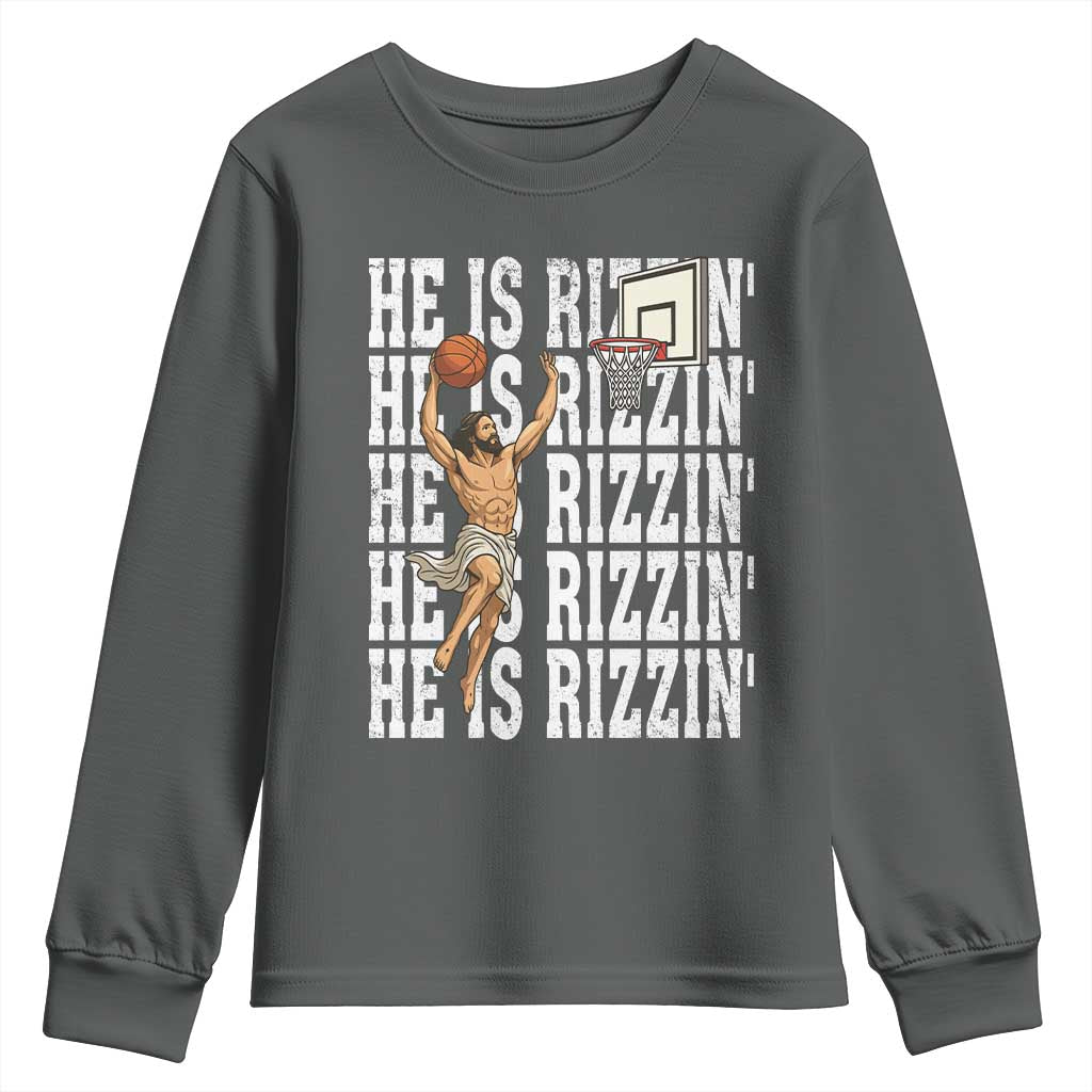 Christian Basketball Lover Youth Sweatshirt He Is Rizzin Funny Gift - Wonder Print Shop