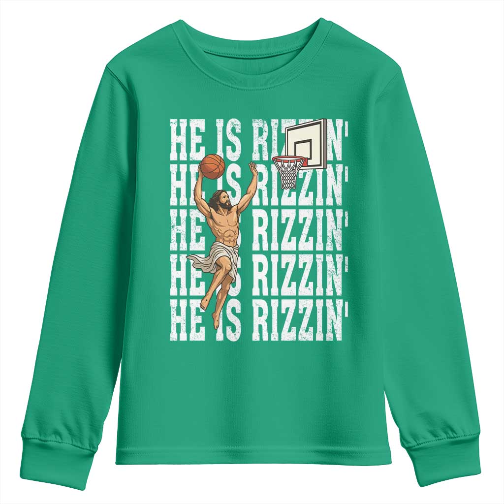 Christian Basketball Lover Youth Sweatshirt He Is Rizzin Funny Gift - Wonder Print Shop