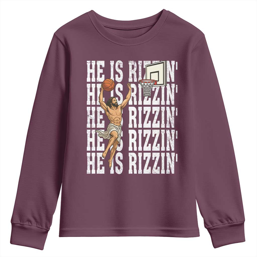 Christian Basketball Lover Youth Sweatshirt He Is Rizzin Funny Gift - Wonder Print Shop