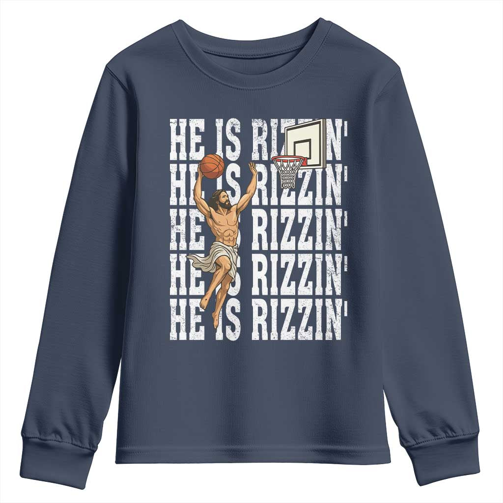 Christian Basketball Lover Youth Sweatshirt He Is Rizzin Funny Gift - Wonder Print Shop