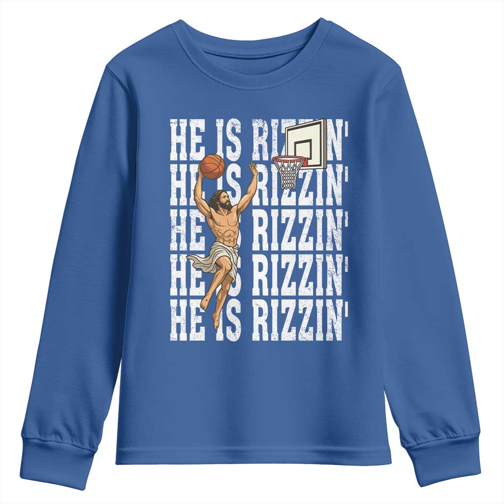 Christian Basketball Lover Youth Sweatshirt He Is Rizzin Funny Gift - Wonder Print Shop
